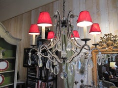 Lampadario a sei luci in ferro battuto con perline