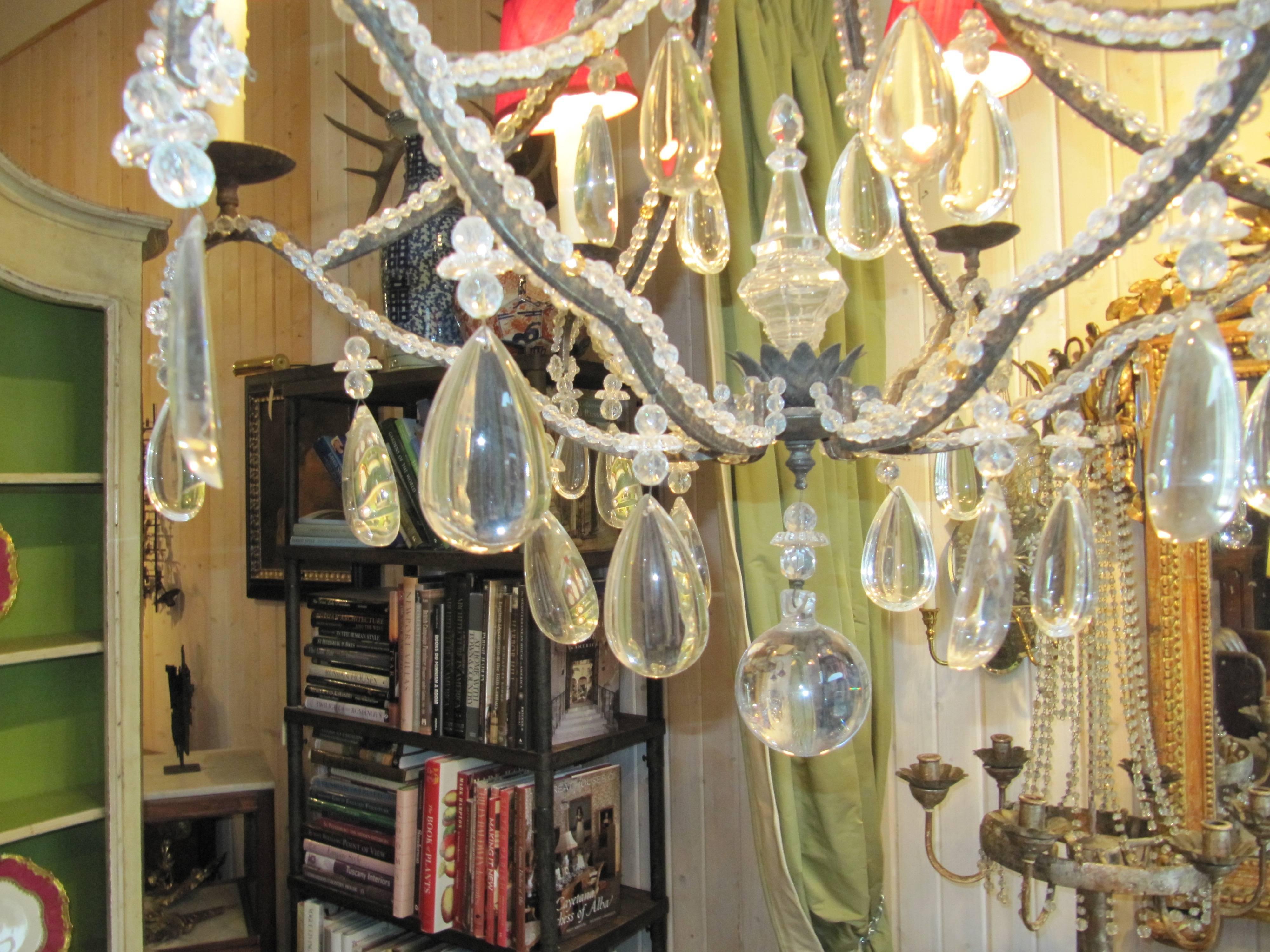 20th Century Beaded Wrought Iron Six-Light Chandelier For Sale