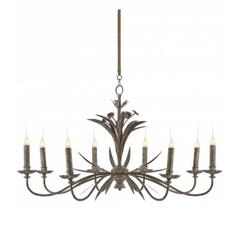 Una coppia di lampadari a otto bracci con finitura in zinco grigio in stile Mid Century