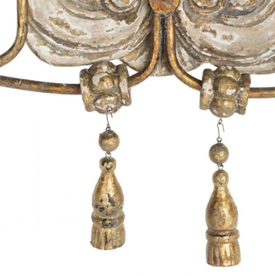 Rococo Elegant Set of Six Italian Style Two-Arm Sconces with Lovely Worn Finish For Sale