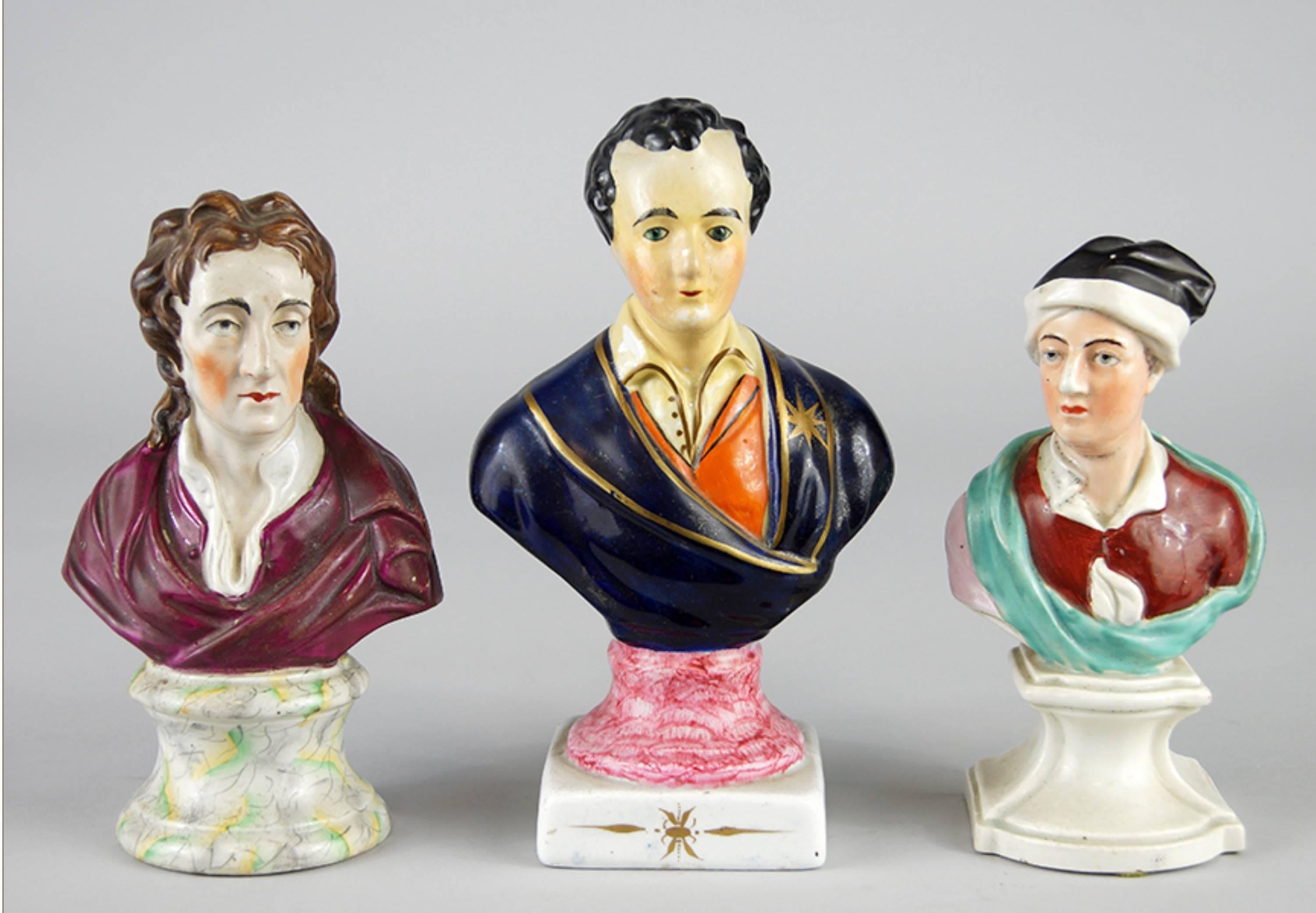 Regency Belle collection de sept bustes Staffordshire anglais du 19ème siècle en vente