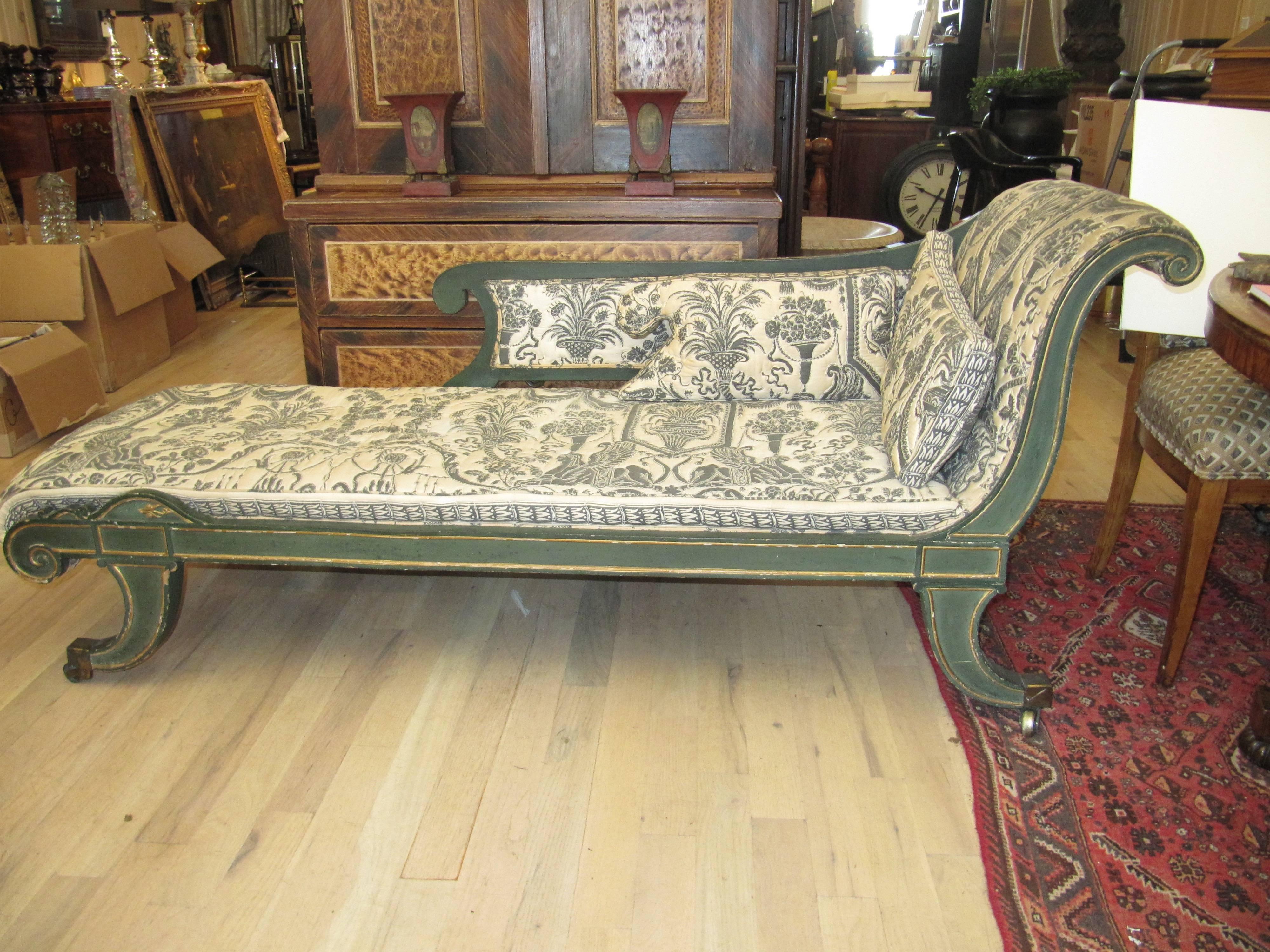 Charming early 19th century Regency chaise longues with painted decoration.