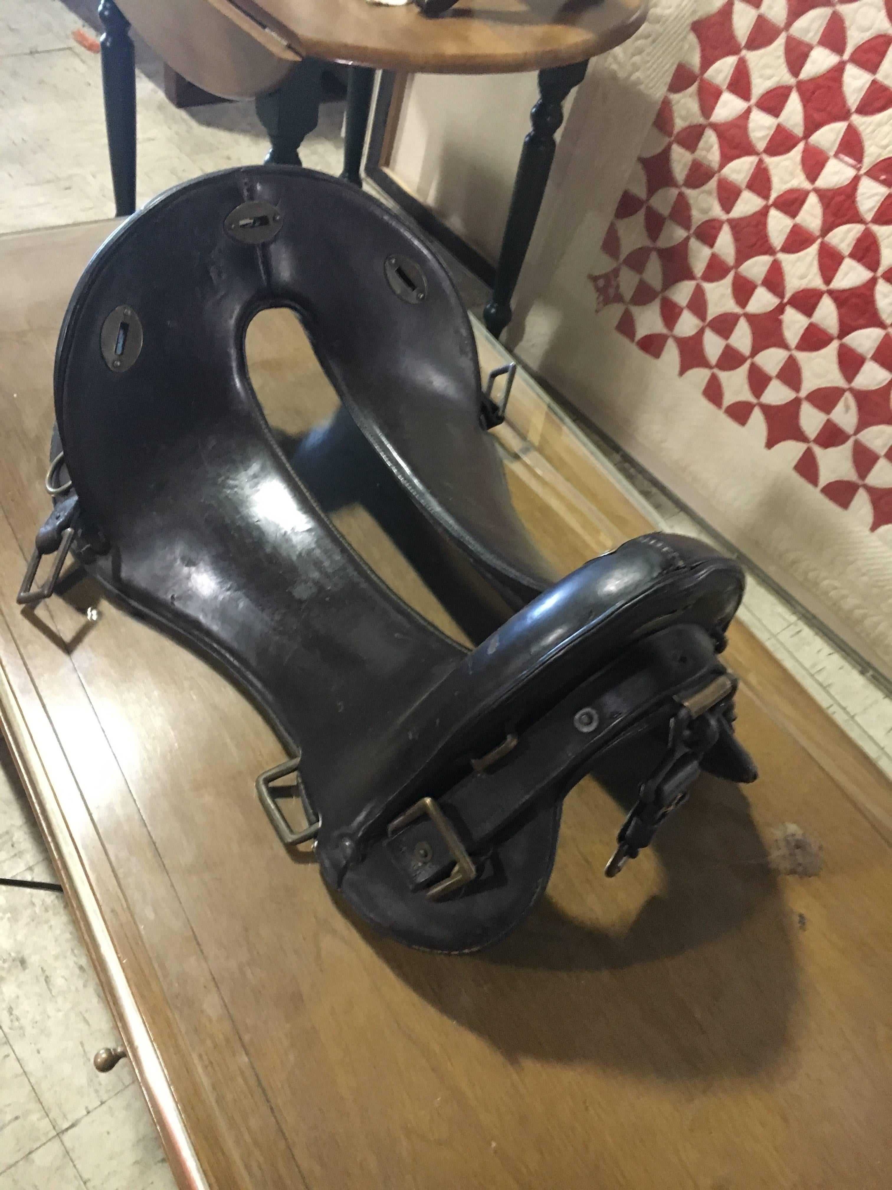 Adirondack Handsome 19th Century Leather, Wood and Brass Horse Collar Mounted as Mirror