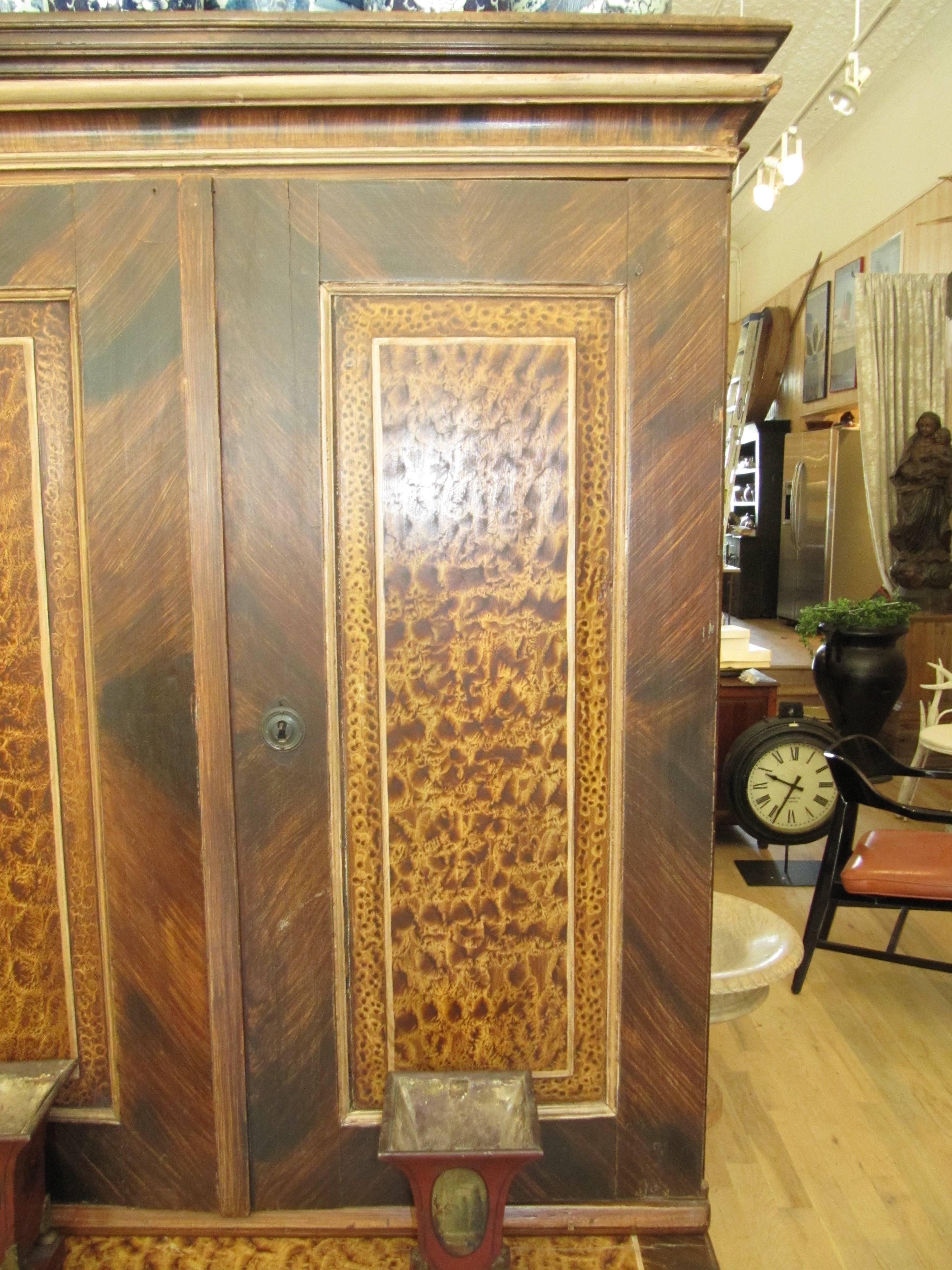 19th Century Exceptional American Faux Bois Step Back Cupboard, circa 1840