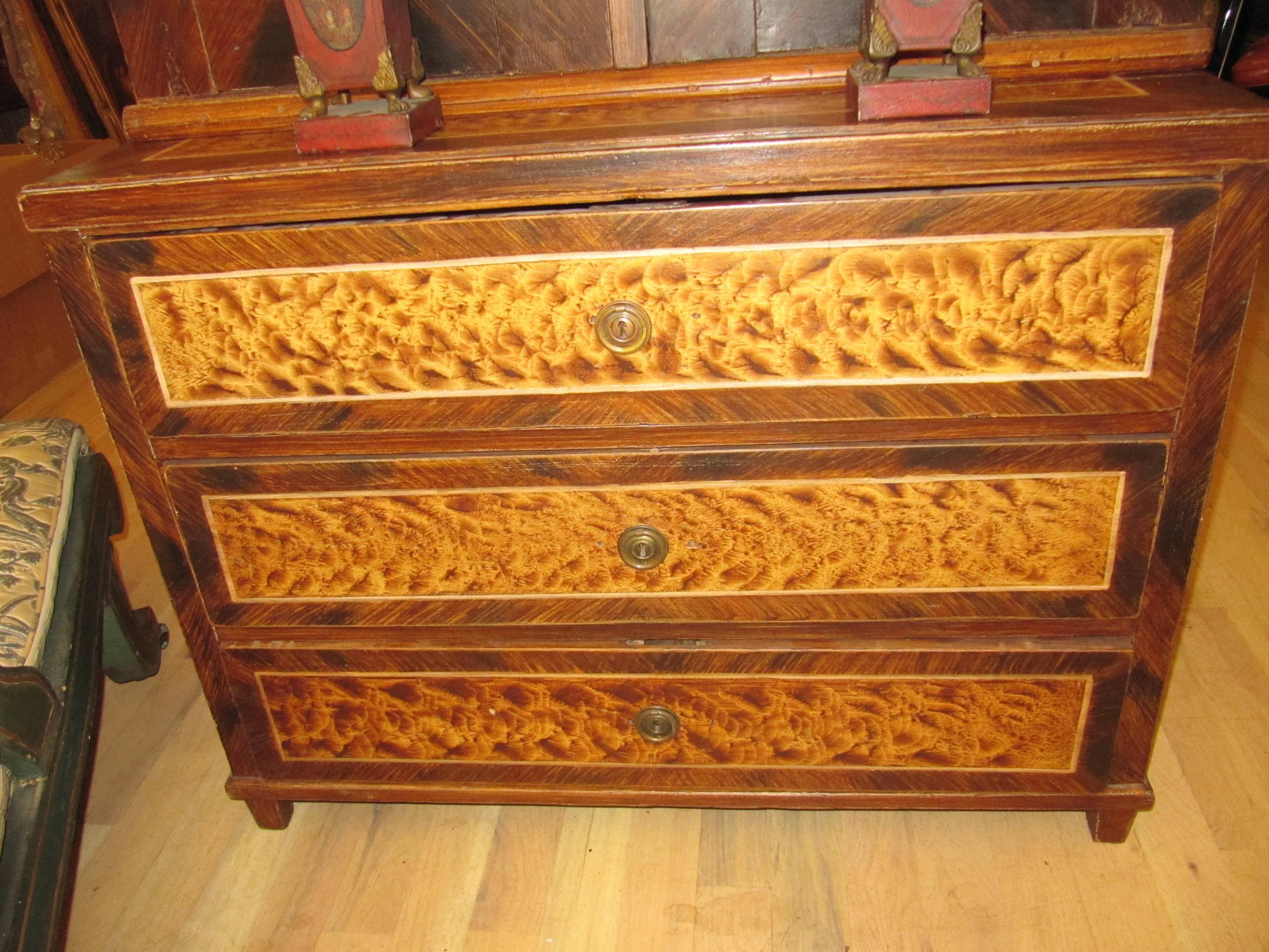 Pine Exceptional American Faux Bois Step Back Cupboard, circa 1840