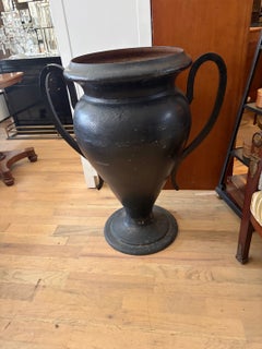 Period French Iron Art Deco Urn Of Impressive Scale. Great Patina.