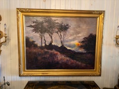 Olio su tela firmato da Diane Lyon che raffigura una scena all’aperto dall’atmosfera malinconica e suggestiva.