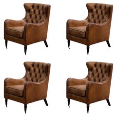 Handsome Set of Four Regency Style Leather Library Chairs. Priced per chair Chic