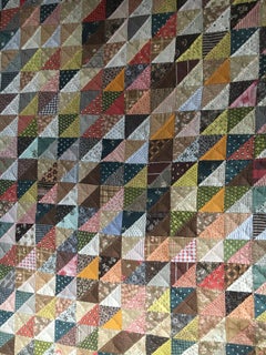 Monumental Micro Triangular Cut Hand Stitched, Folk Art Quilt Mounted on Canvas.