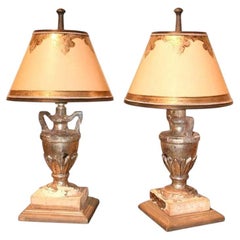 Italian Silver Gilt Urns Converted into Small Lamps Hand Made Shades With Silver