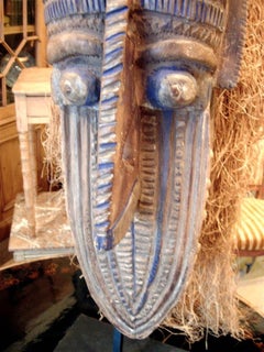 Carved Wood African Headdress on Later Iron Stand