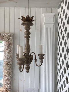 Charming Pair of Italian Style Three-Arm Chandelier, Great Worn Patina Priced ea