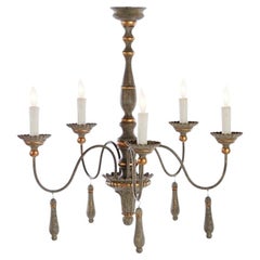 One Pair Italian Style Carved Wood Chandeliers, Lovely Grey Patina, Priced Each