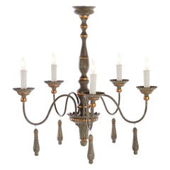 One Pair Italian Style Carved Wood Chandeliers, Lovely Grey Patina, Priced Each