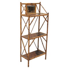 Bamboo and Lacquer Etagere 1900, H 56.5" W 23" Depth 13" Aesthetic Movement.