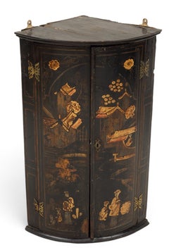 George I Chinoiserie Hanging Corner Cabinet, Ca. Early 18th C., H 36" W 22.5"