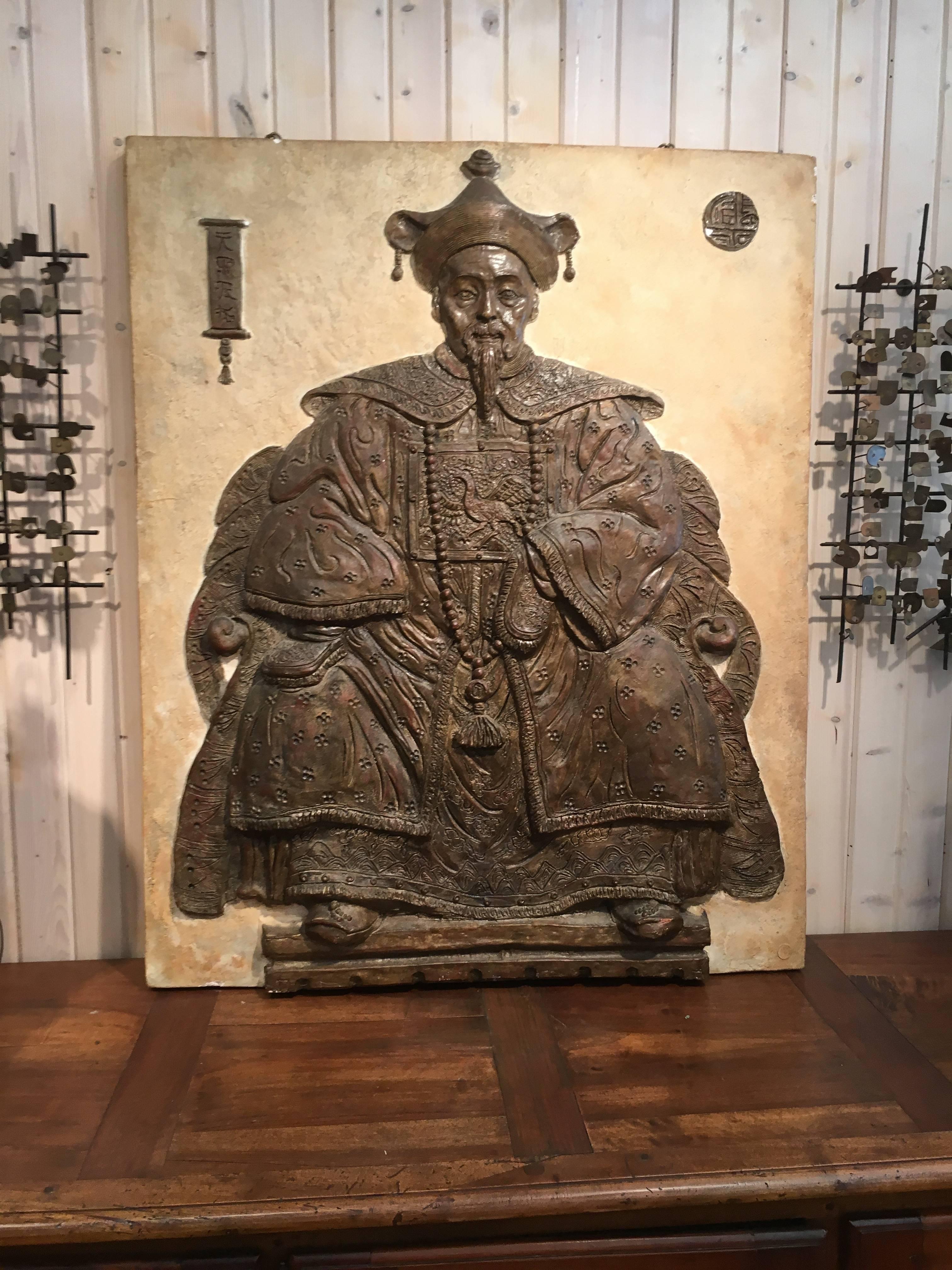 Monumental Chinese Export Bas Relief of Seated Scholar For Sale 3