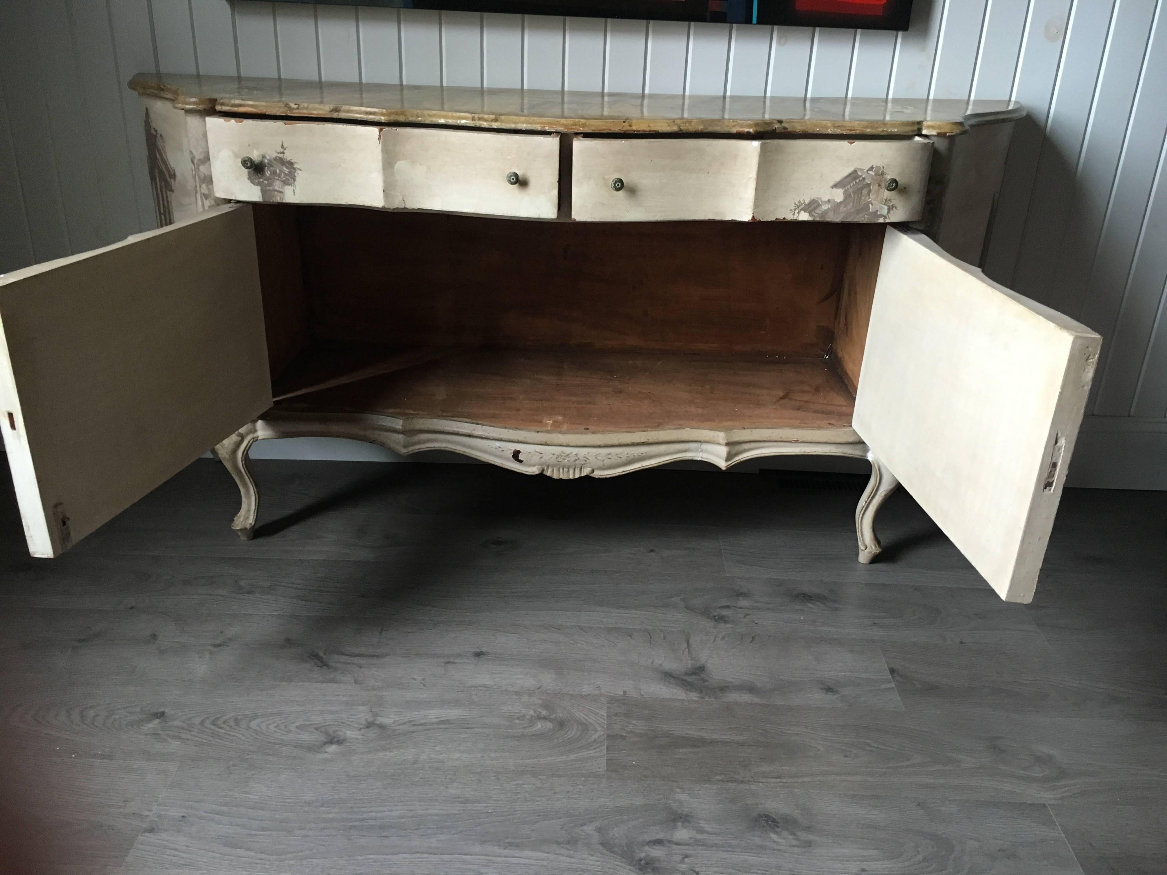 Wood  Italian Trompe L 'Oeil Sideboard In The Style Of Fornasette.    For Sale