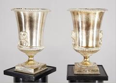 One Pair Of Hollywood Regency Ebonized Fluted Columns With Silver Plate Uplight.