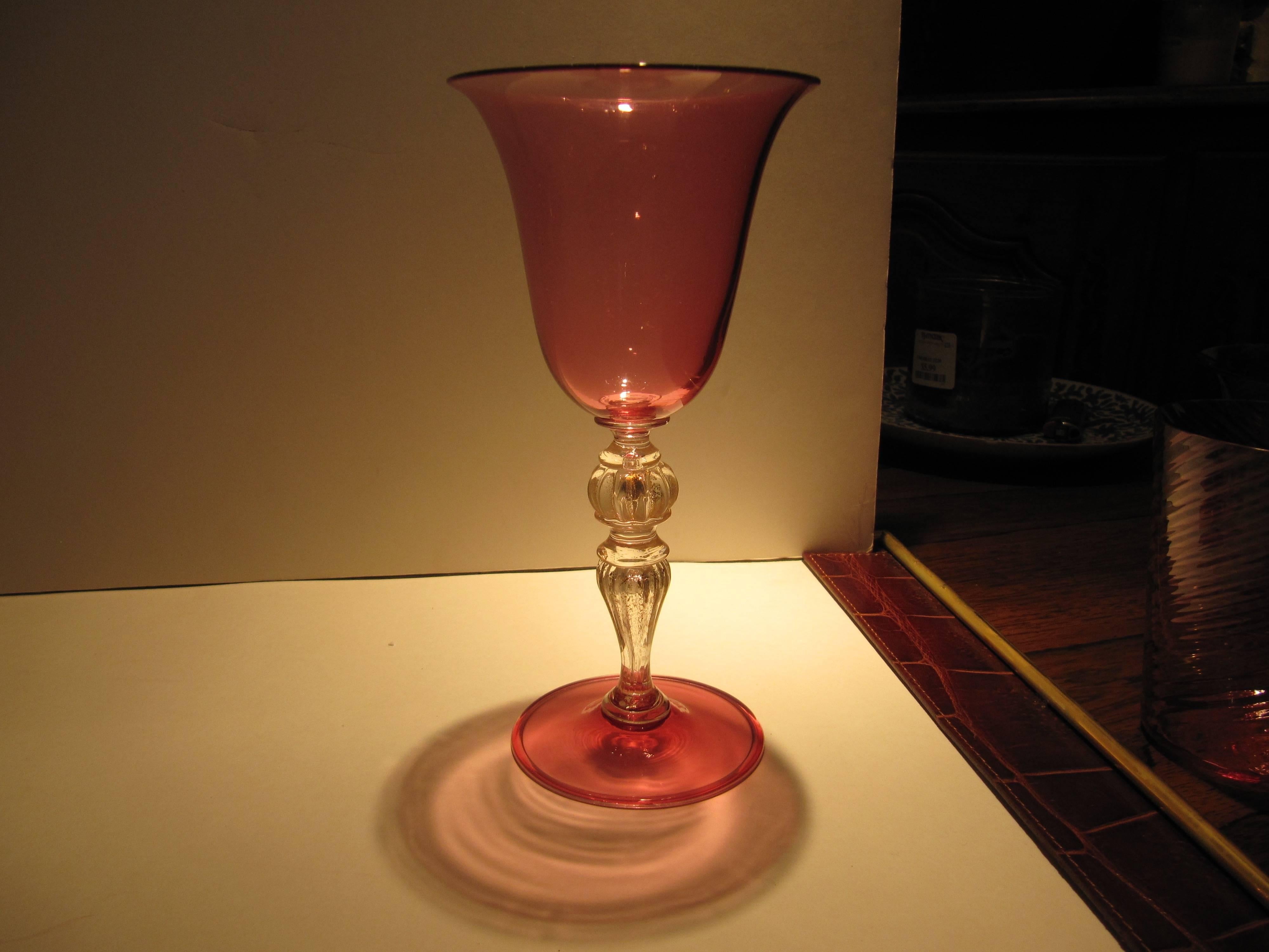 Extensive Collection of Cranberry Venetian Glass Stemware, Plates and Tumblers In Excellent Condition In Buchanan, MI