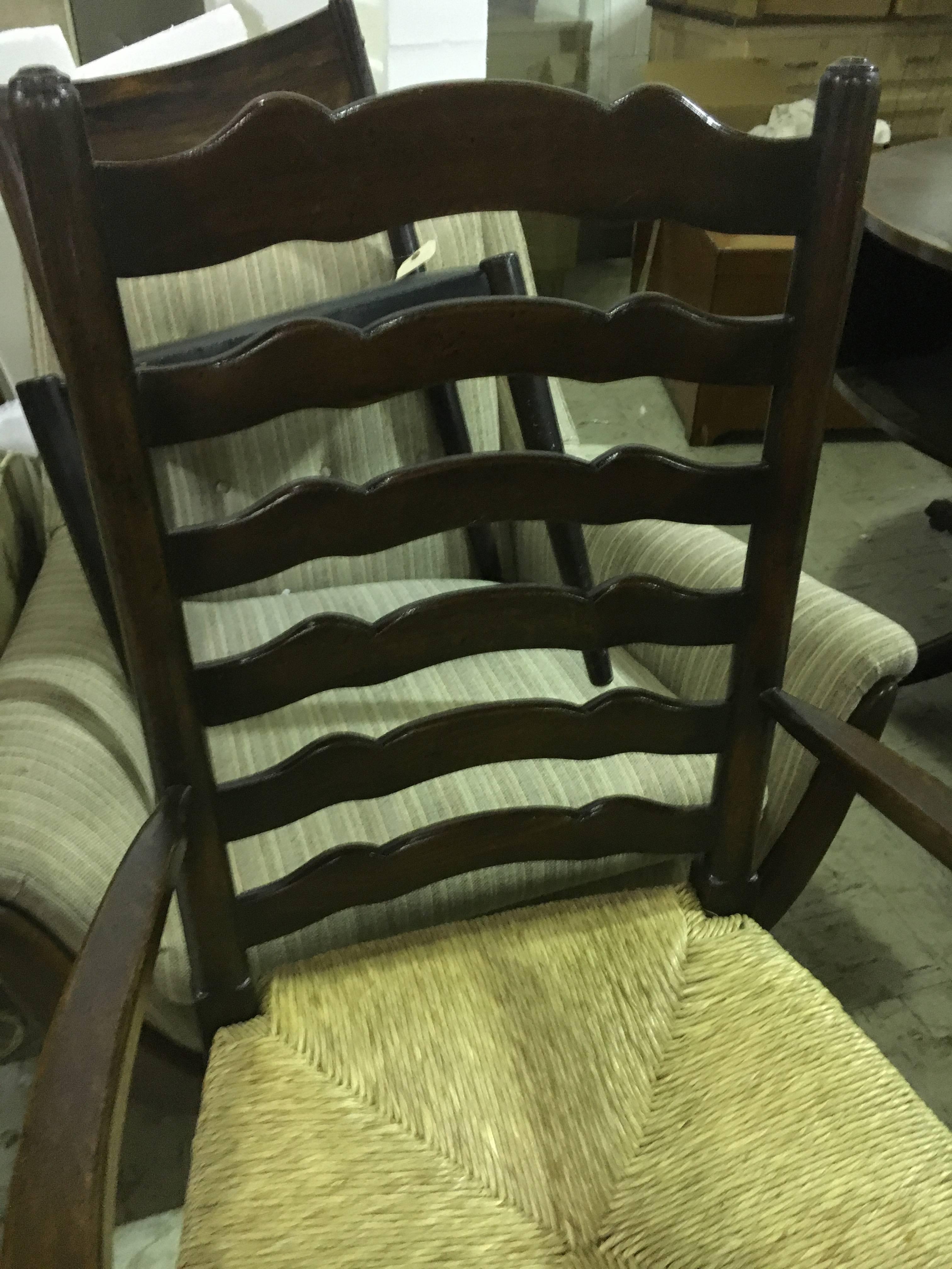 George III Four English Oak Ladder Back Armchairs. Very comfortable, great color and patina For Sale