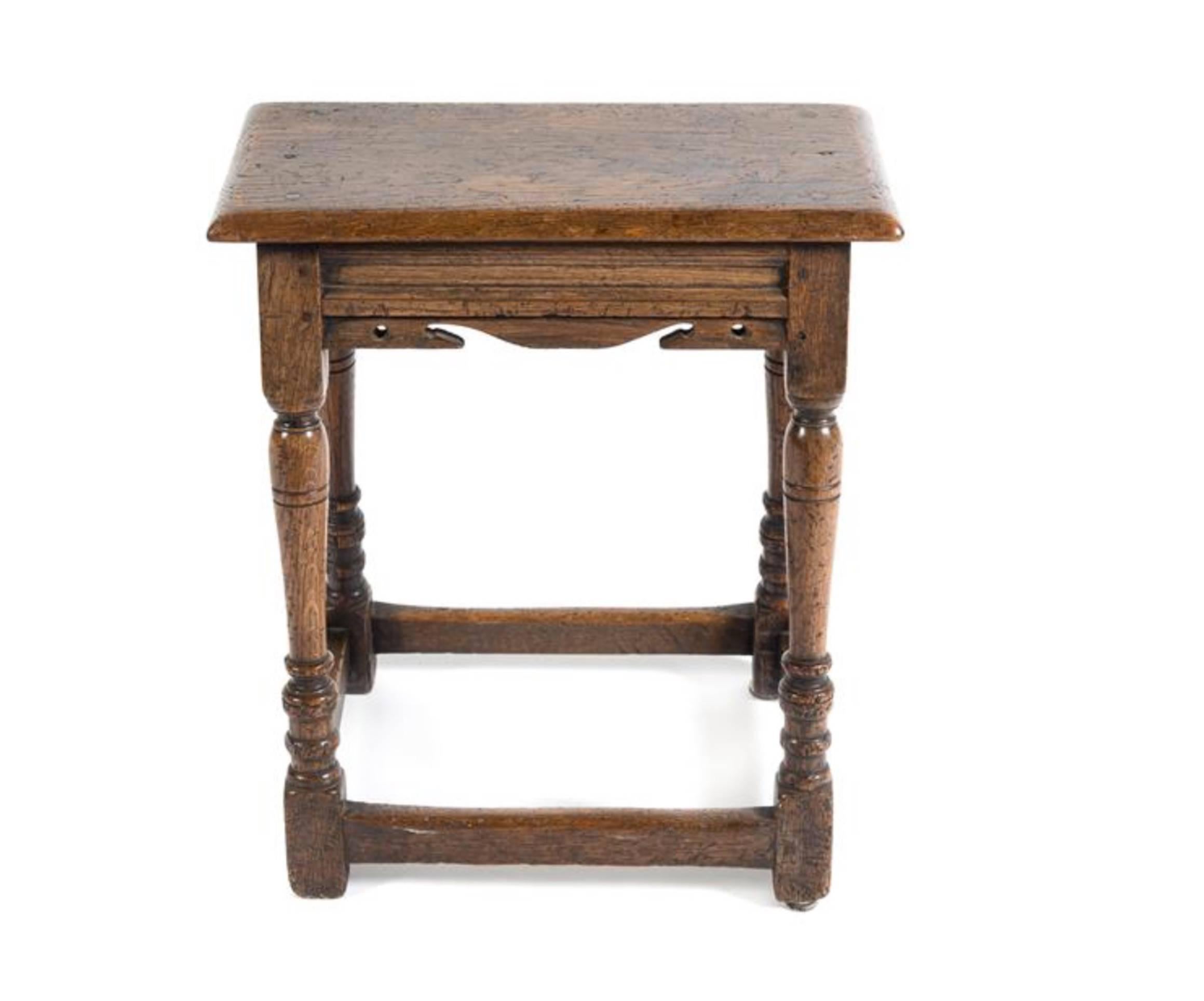 17th century style Jacobean English oak stool/drinks table, great color/patina.