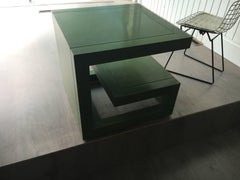 Very Chic Pair of Apple Green Greek Key Form Side Tables or Coffee Tables
