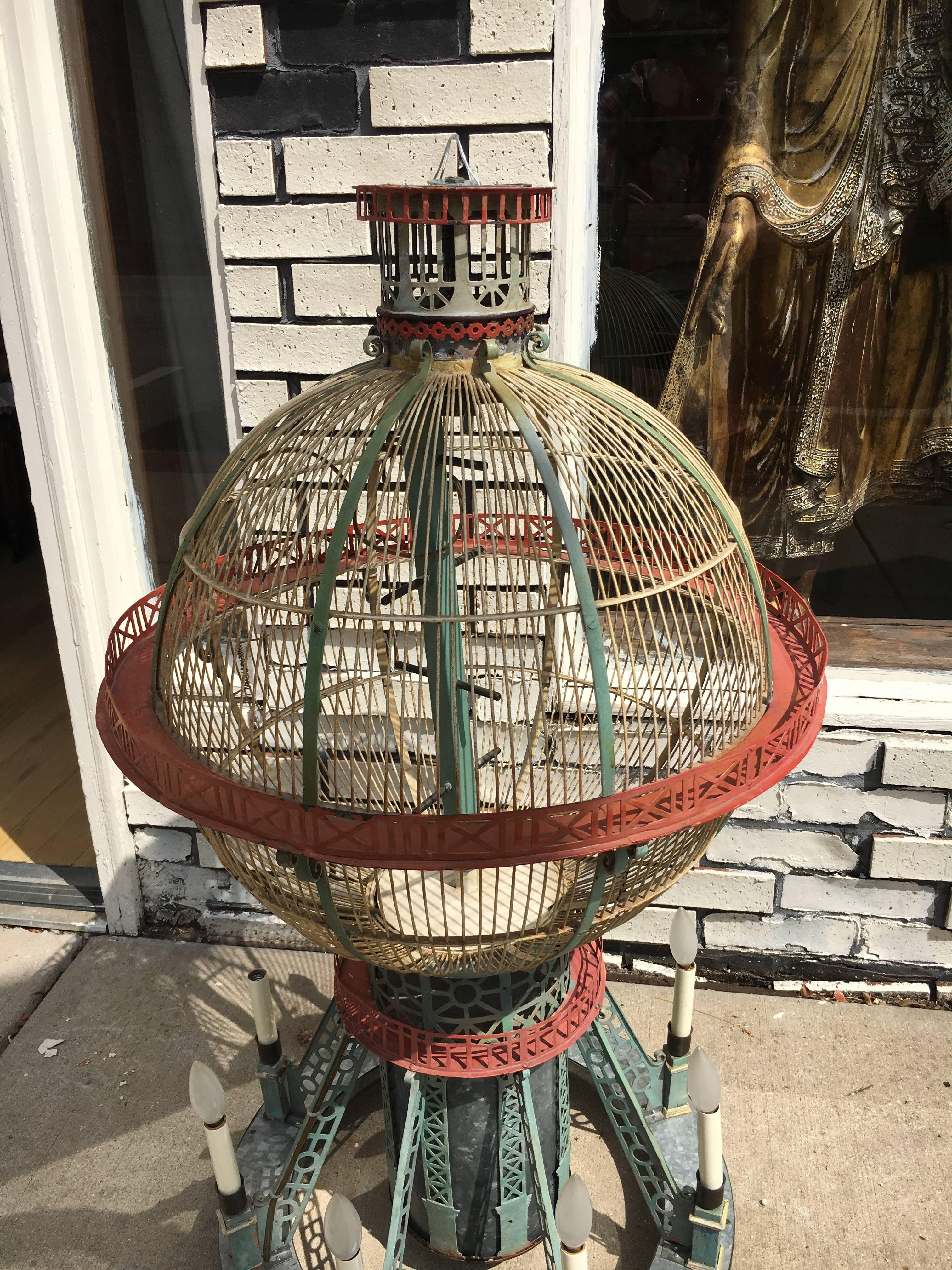 20th Century Whimsical and Fun Six-Arm Chandelier in the Form of a Hot Air Balloon / Birdcage