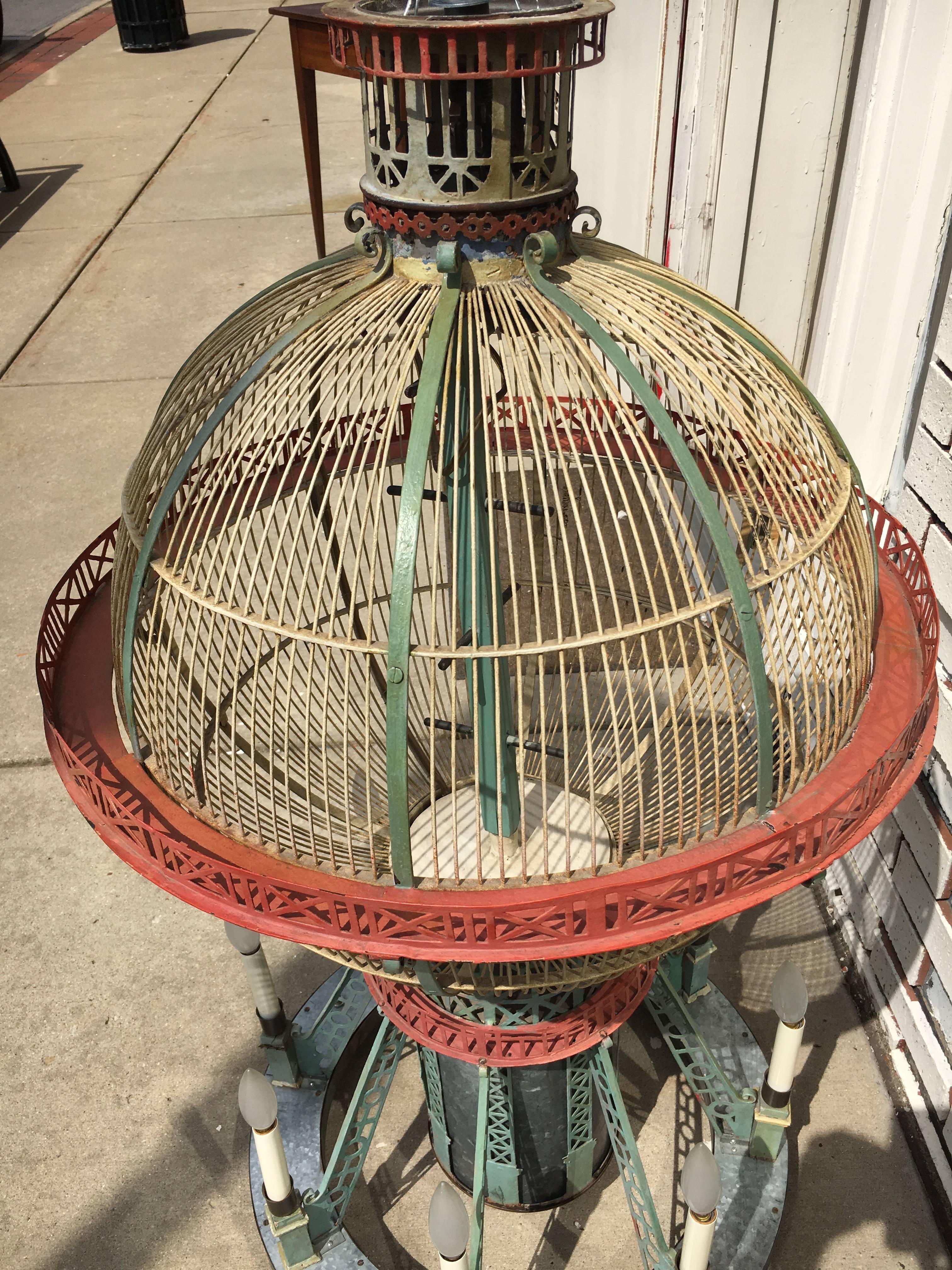 Metal Whimsical and Fun Six-Arm Chandelier in the Form of a Hot Air Balloon / Birdcage