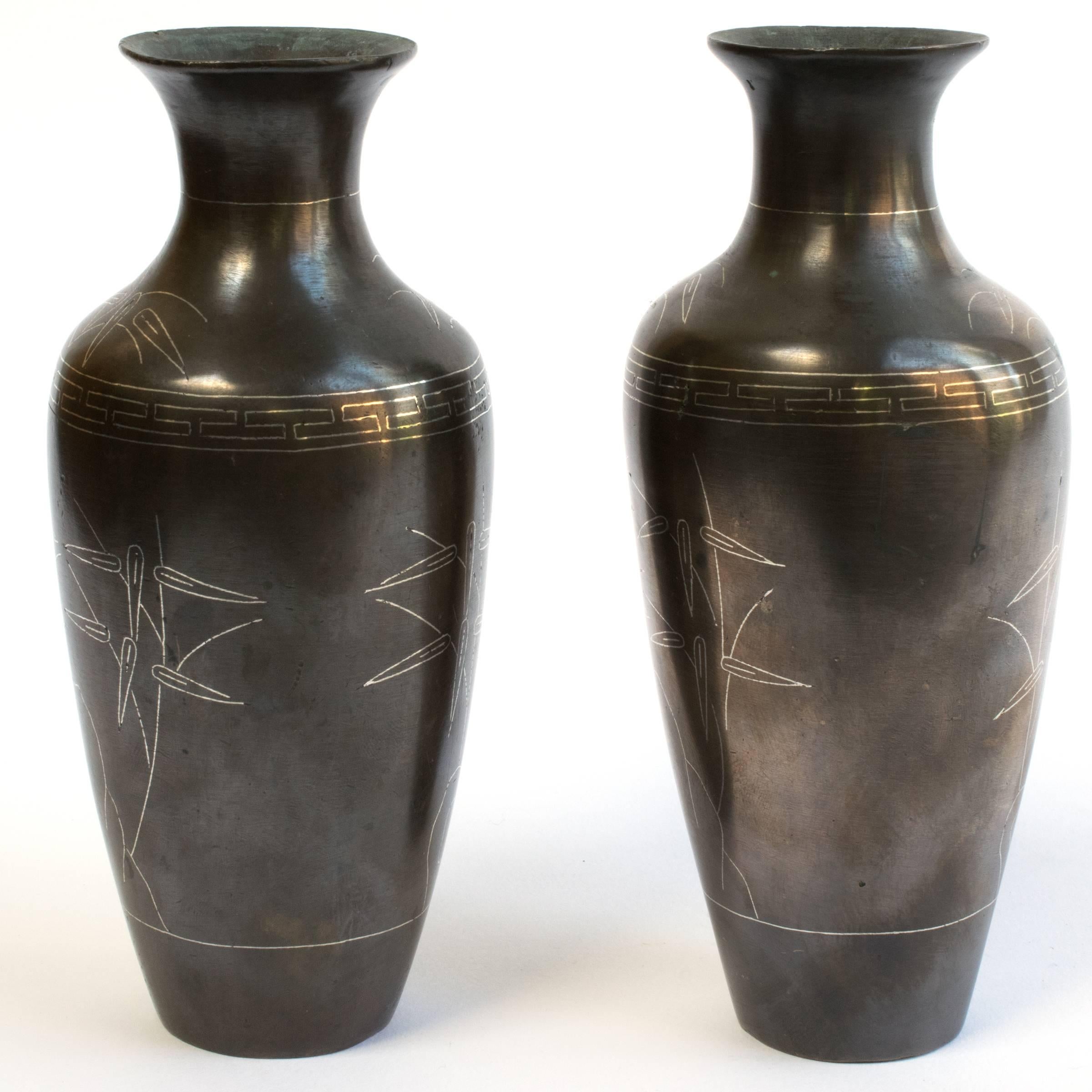 Chinese Pair of Signed Shih So Vases