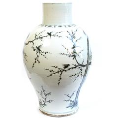 Pair of Black and White Cherry Blossom Vases