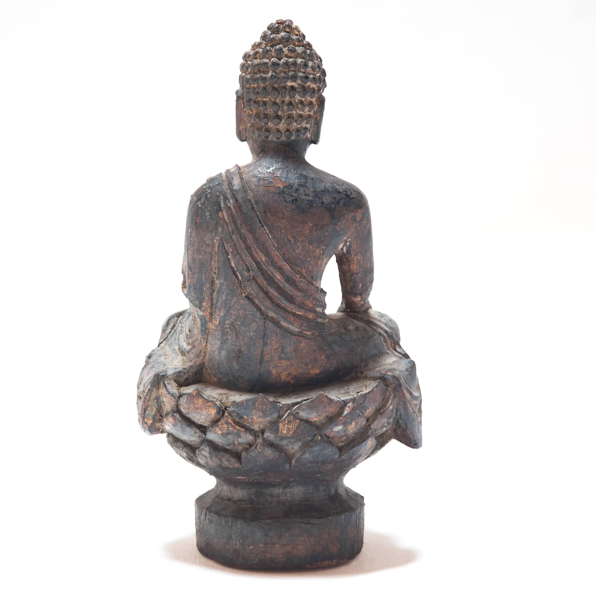 Lacquer Early 19th century Carved Seated Sakyamuni on Lotus 