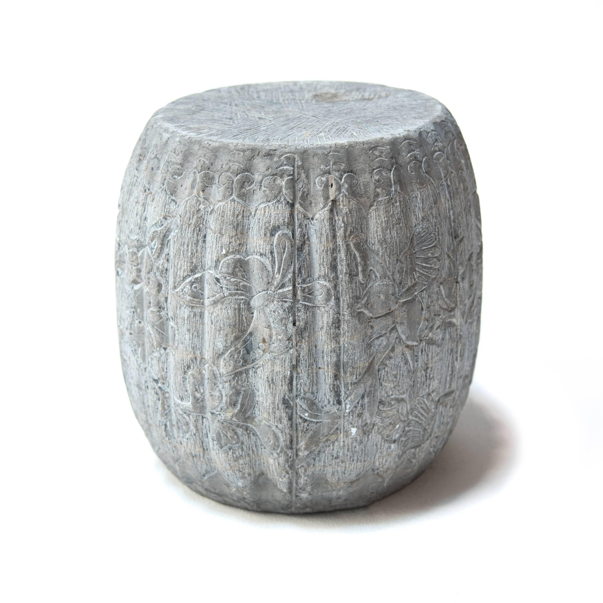 Melon Shape Limestone Stool In Excellent Condition In Chicago, IL