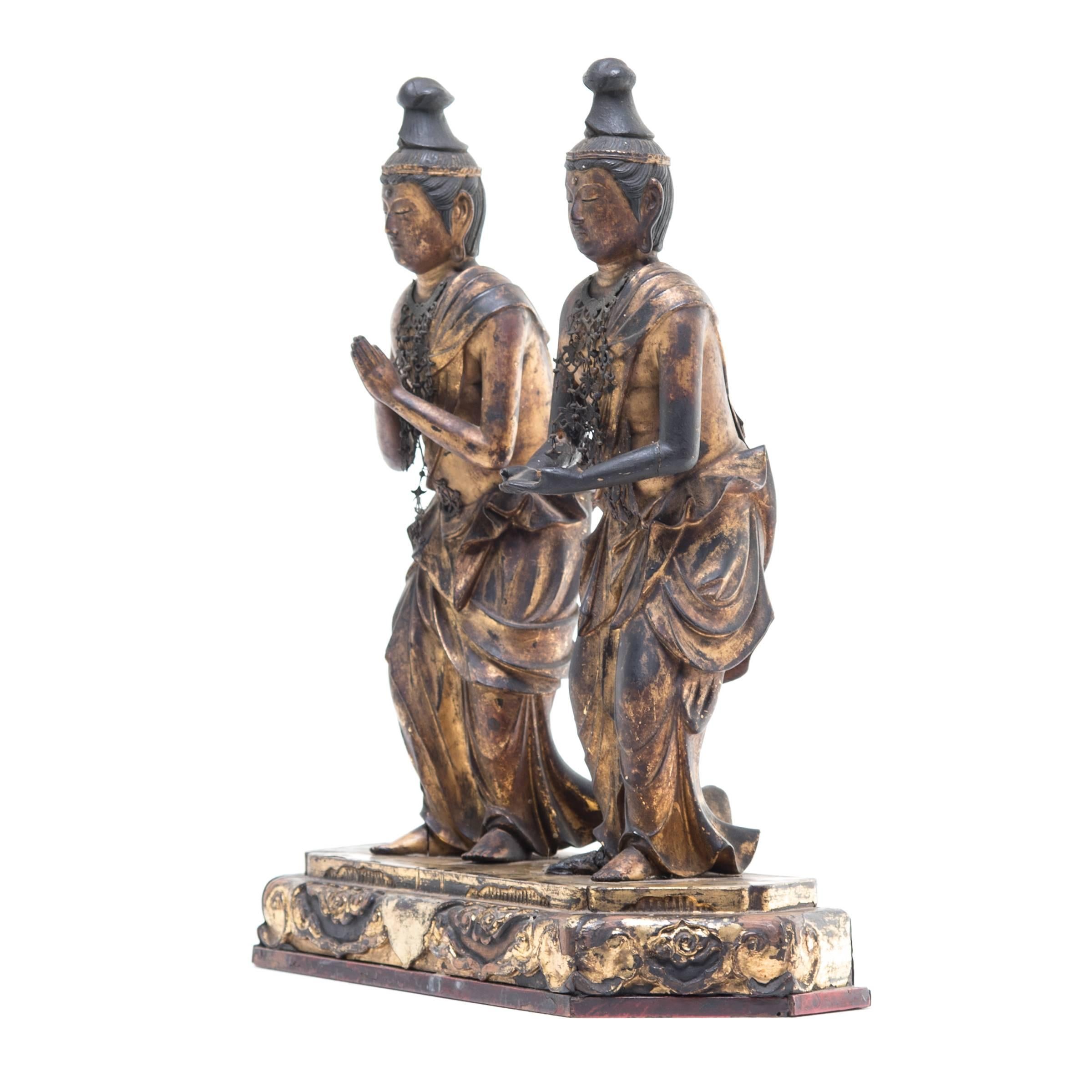 Double South East Asian Gilt Buddhas In Excellent Condition In Chicago, IL