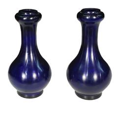 Pair of Cobalt Peking Glass Bottleneck Vases