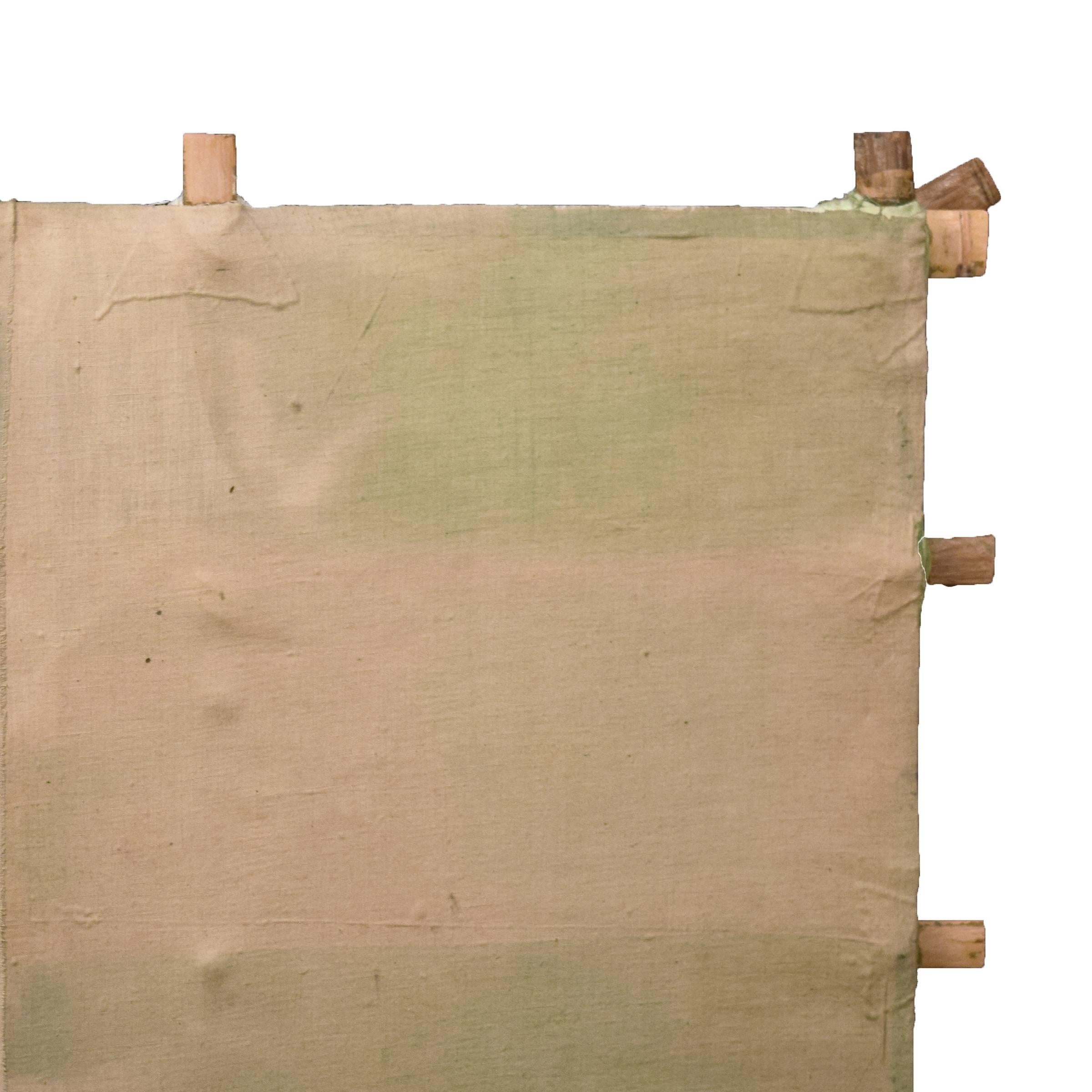 This unique kite by Chicago-based artist Michael Thompson, "High Tide," is crafted from a split bamboo frame covered with stretched muslin and delicate paper. A striae effect of green surface among warm, earthy tones. Thompson’s kites