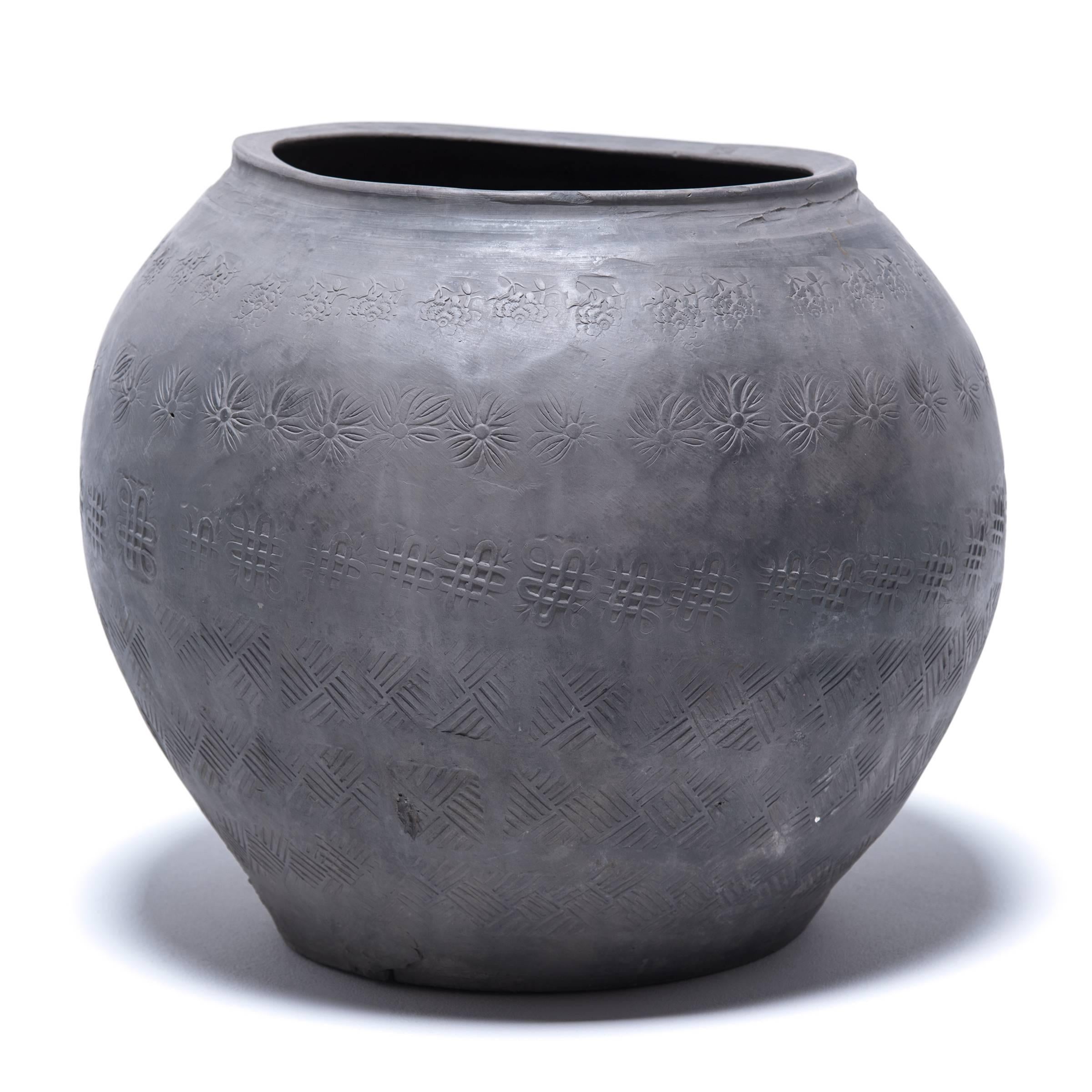 Chinese Stamped Clay Jar