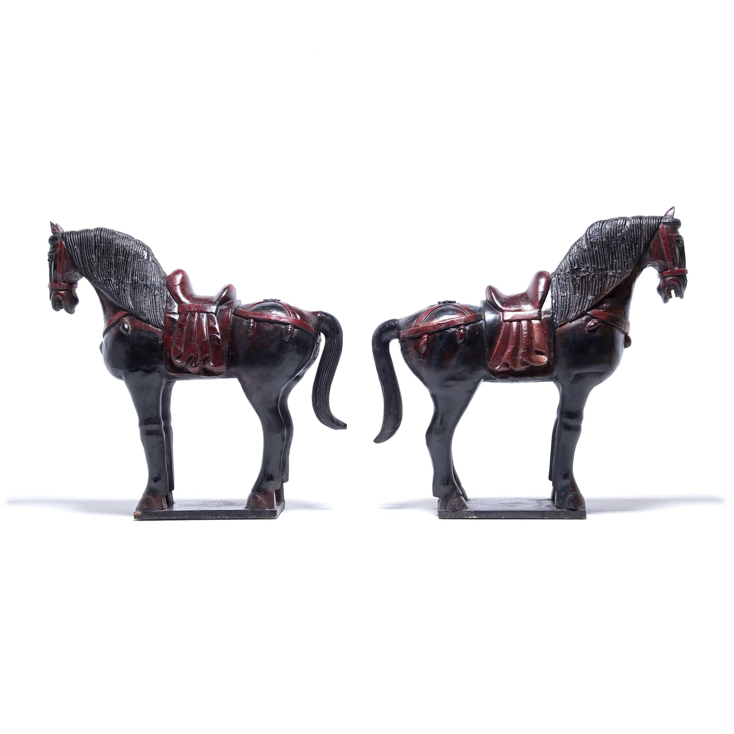 Chinese Pair of Lacquer Horses