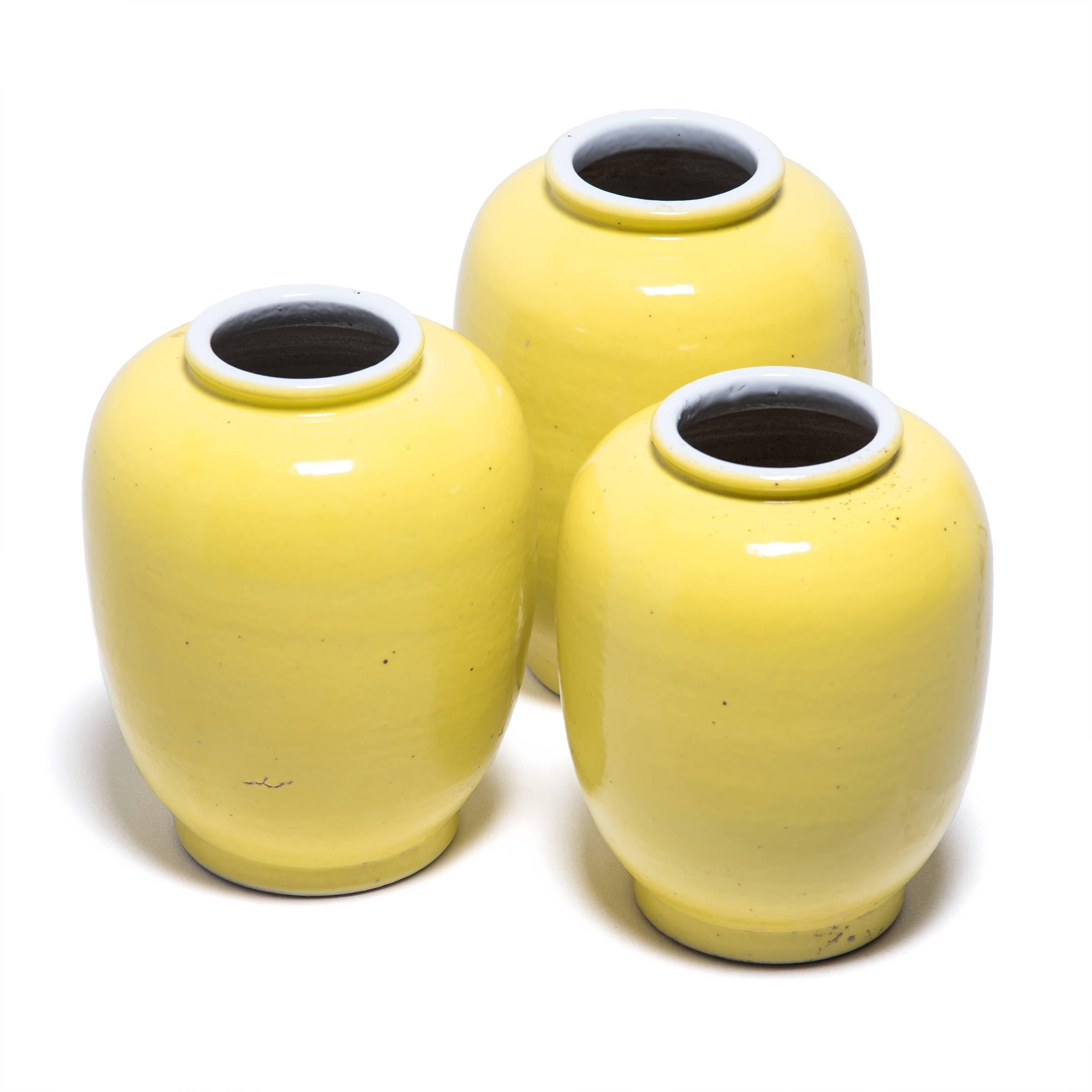 Chinese porcelain was exotic, the colors were beautiful and bright, gifted ceramicists made designs that were durable and useful and the craze to collect them spread across the world in the 1700s. This trio of beautiful salt jars is a more modern