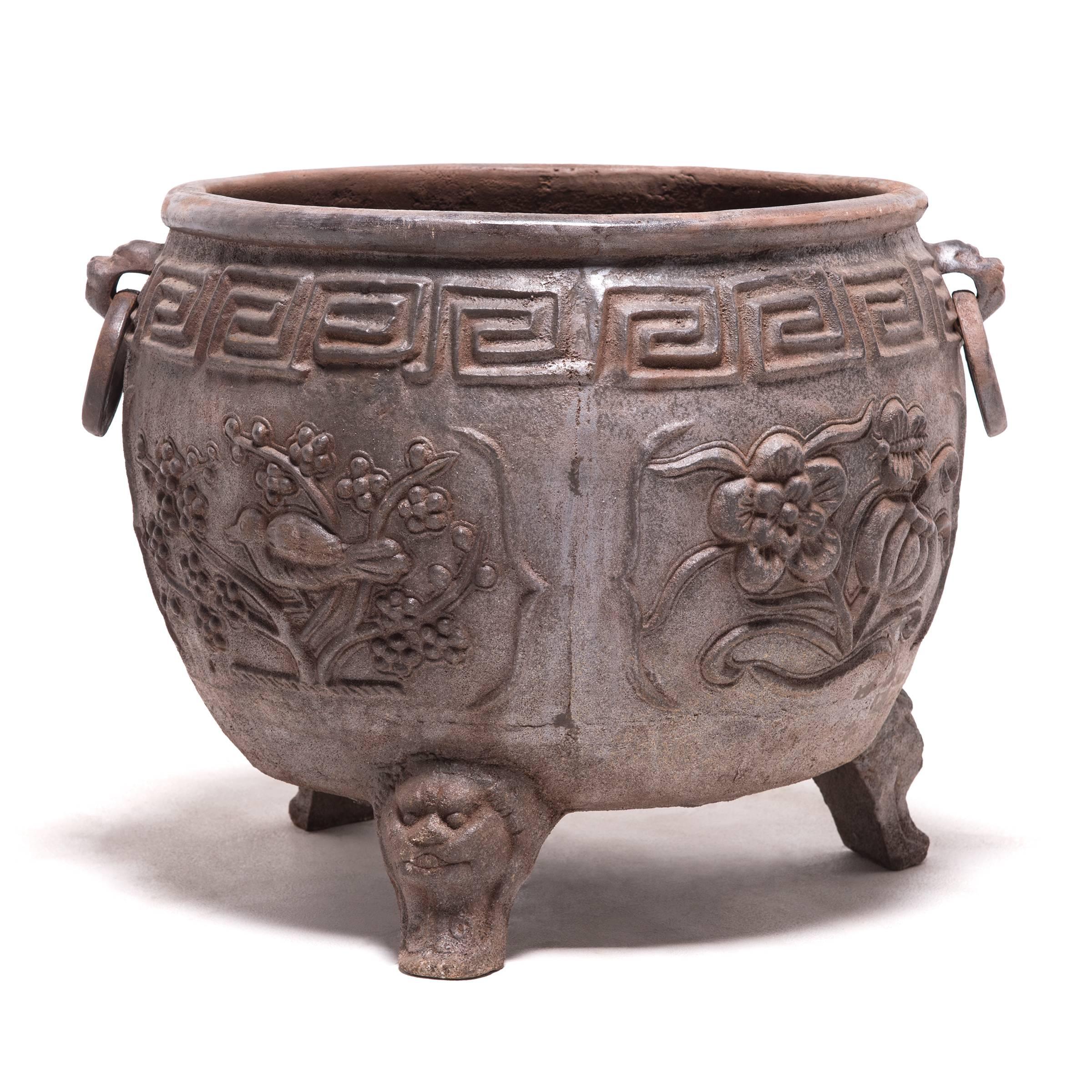 Chinese Flowered Deer Cast Iron Vessel