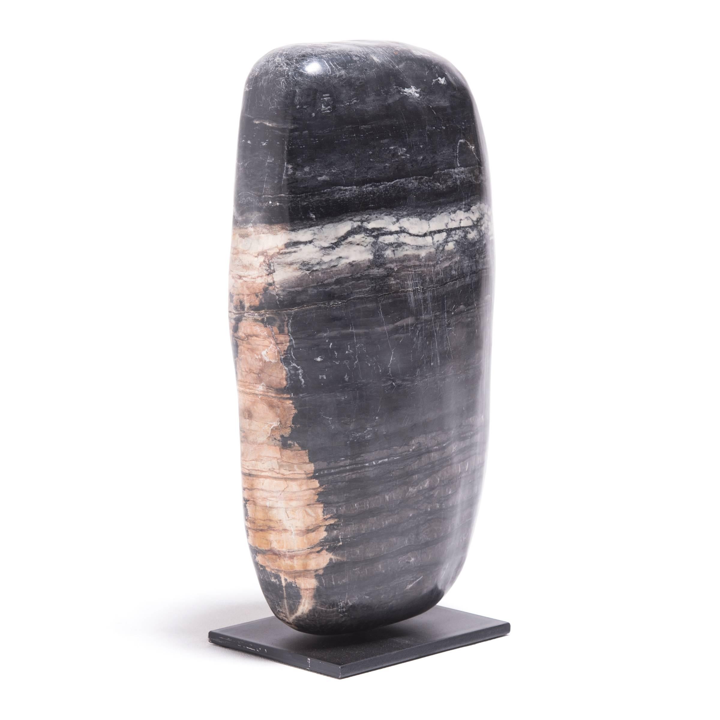 Contemporary Black and White Stone Meditation Stone on Mount