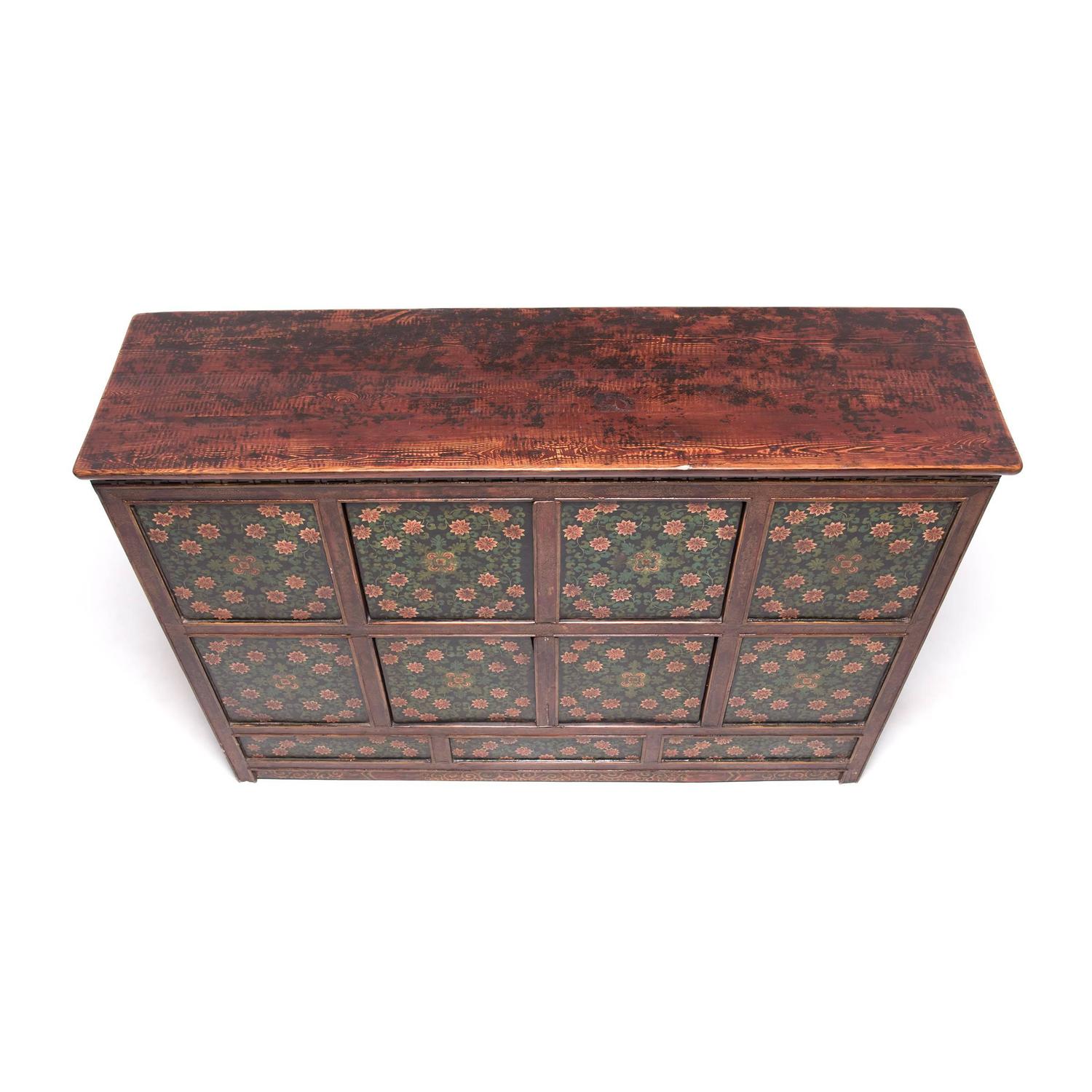 Large Antique Floral Painted Tibetan For Sale at 1stdibs