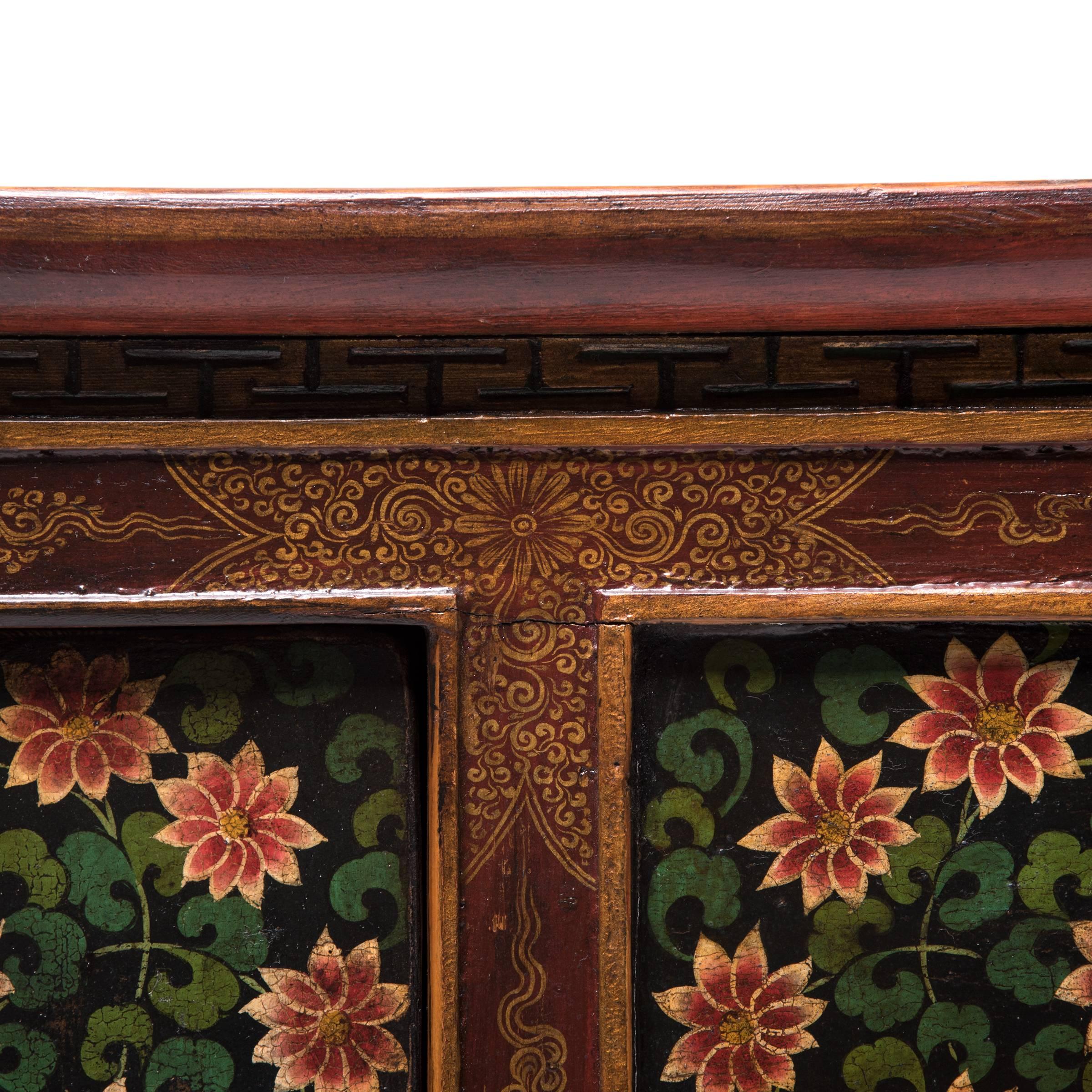 Large Antique Floral Painted Tibetan Cabinet 2