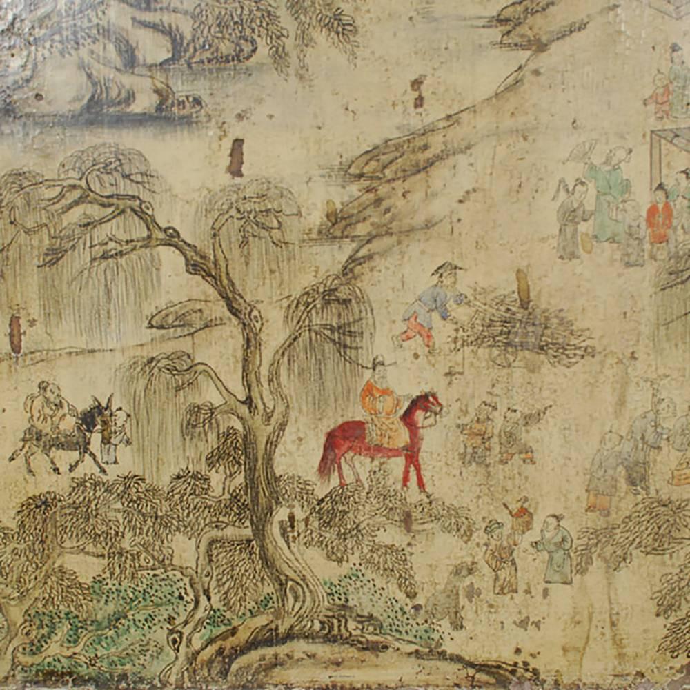 Painted 19th Century Chinese Folk Landscape Painting