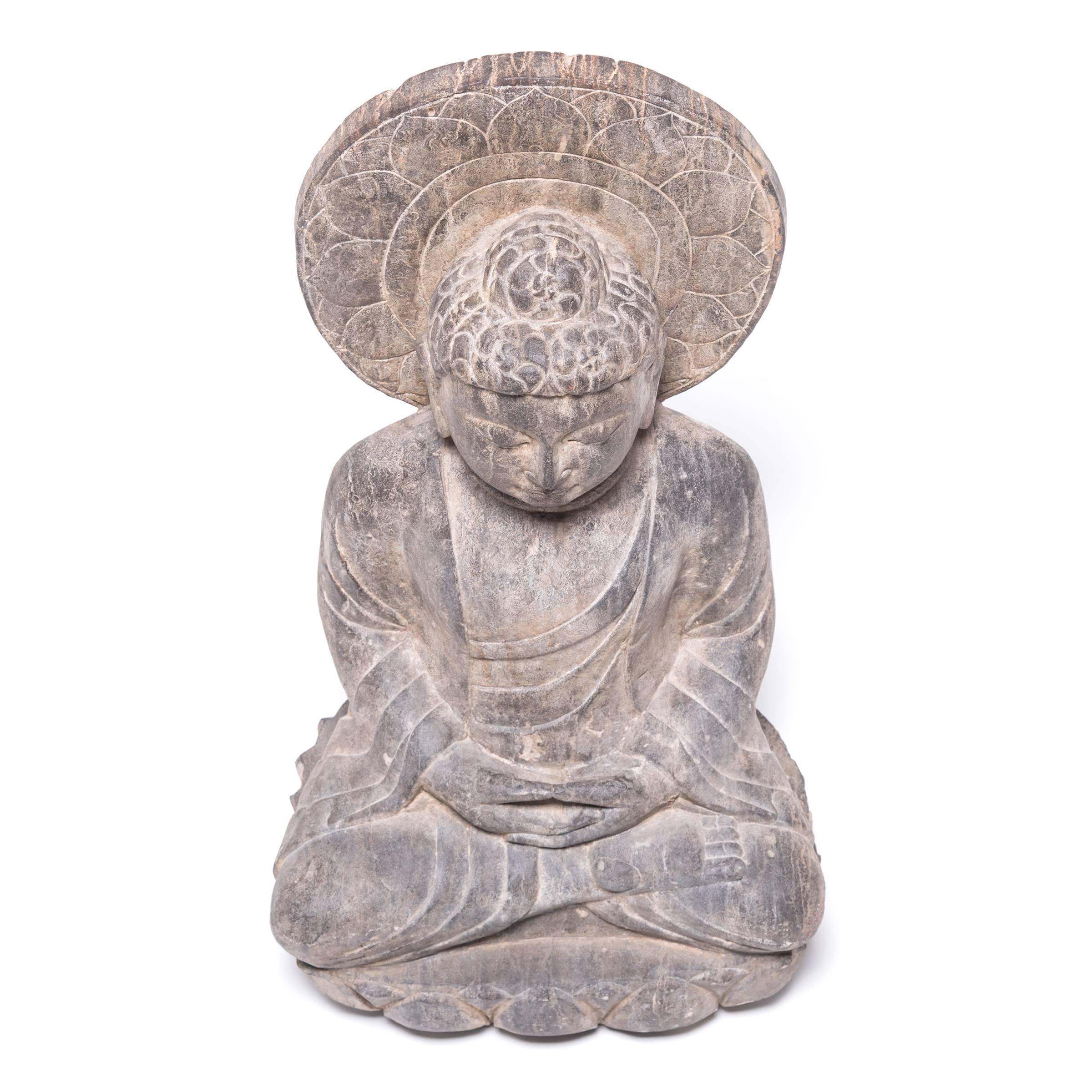 Chinese Early 20th Century Peaceful Lotus Buddha