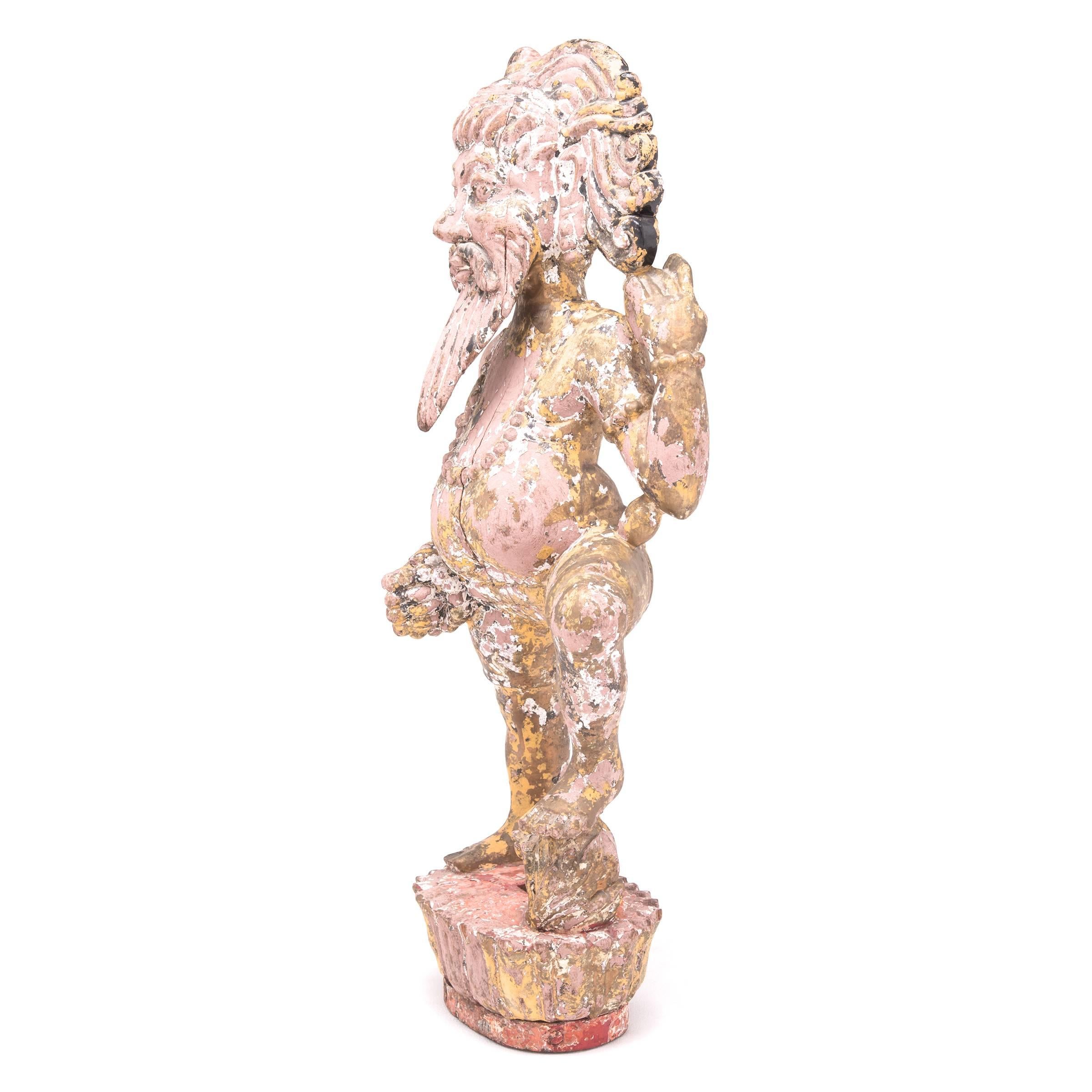 Mid-20th Century Indonesian Gilt Wooden Deity In Good Condition In Chicago, IL