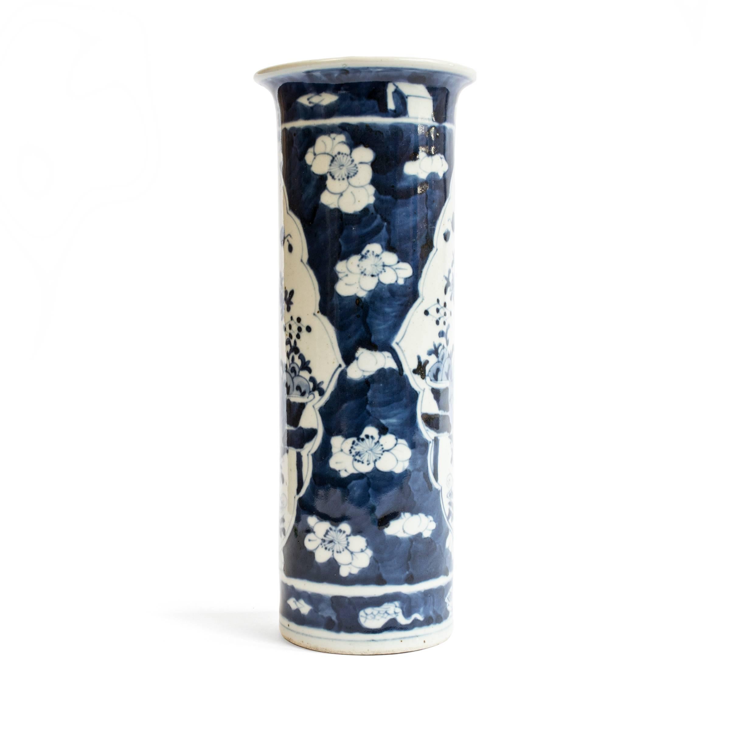 Republic Period Chinese Blue and White Vase with Flared Rim In Excellent Condition In Chicago, IL