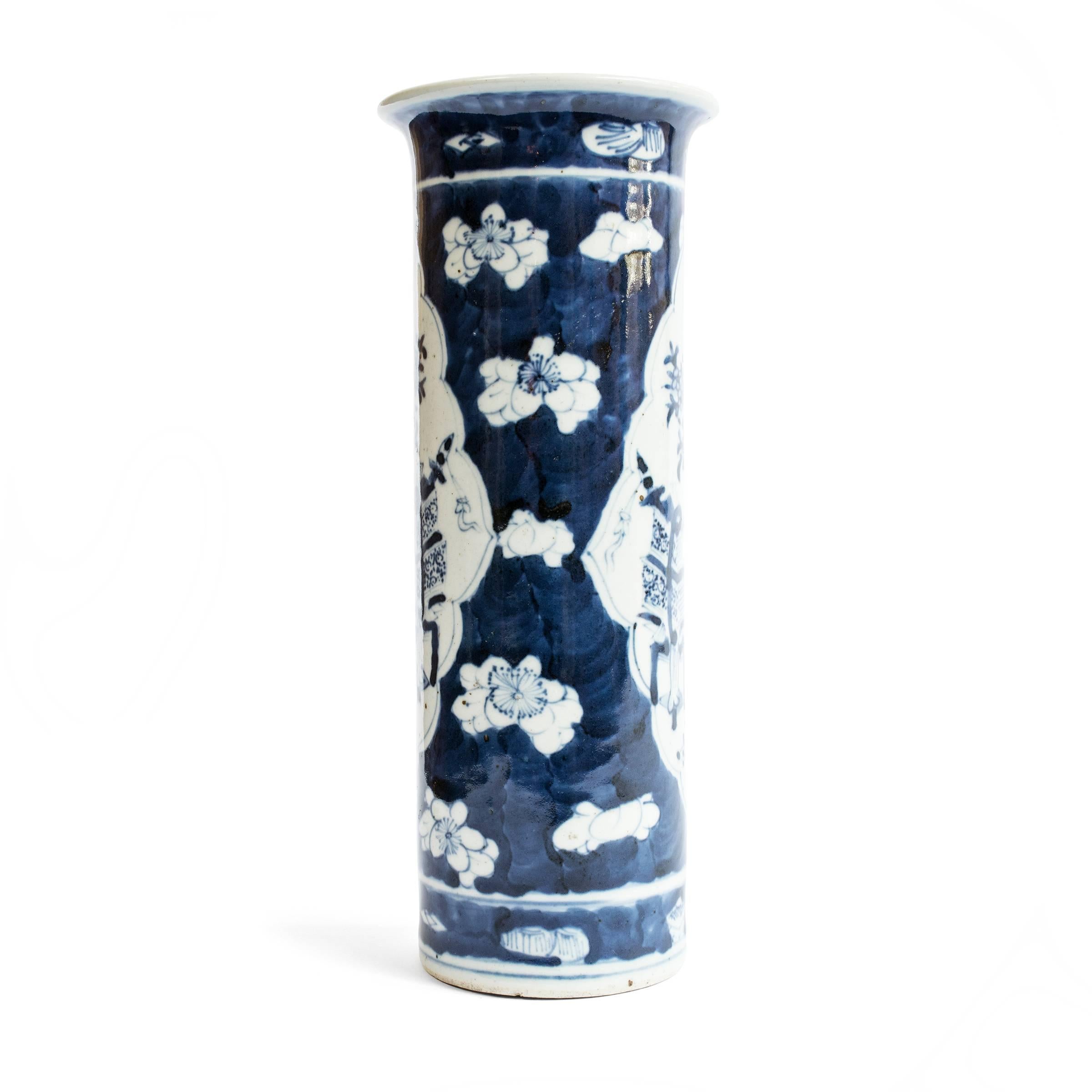 20th Century Republic Period Chinese Blue and White Vase with Flared Rim