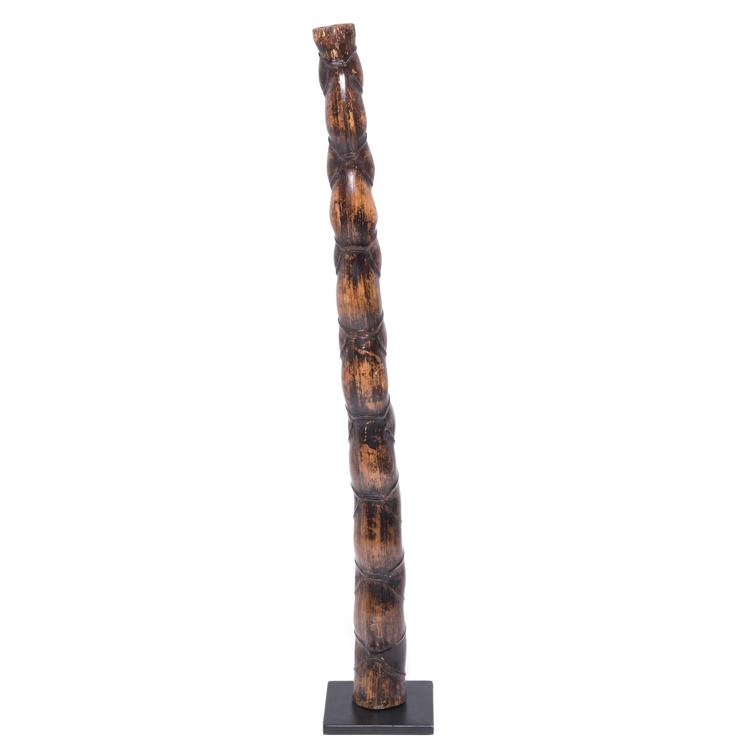 20th Century Chinese Buddha Belly Bamboo Pipe on Stand