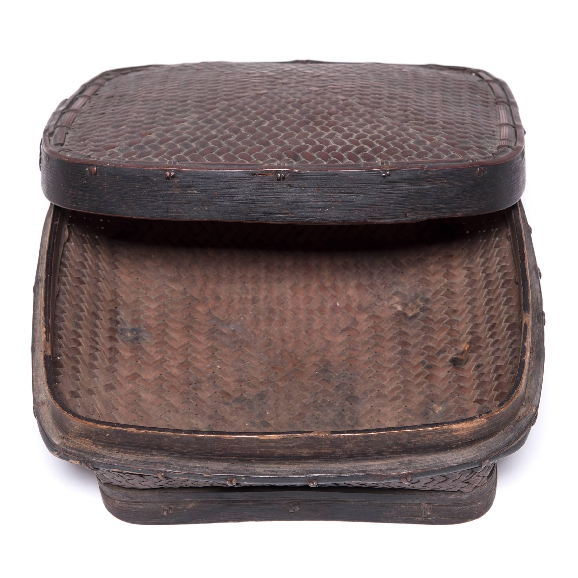 Woven Early 20th Century Filipino Lidded Square Basket